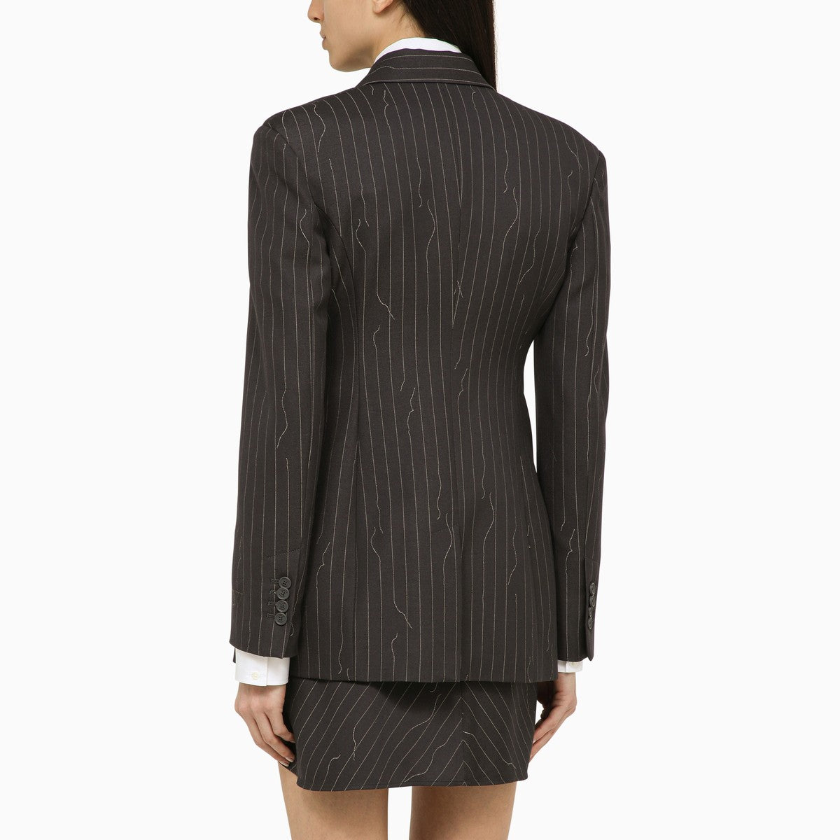 Off White Grey Pinstripe Wool-Blend Single-Breasted Jacket Grey