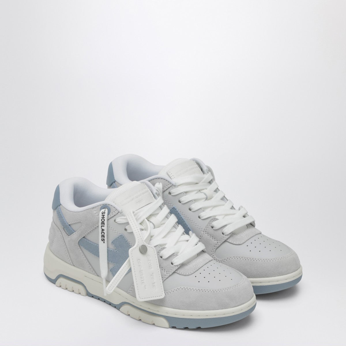 Off White Out Of Office grey and light blue leather and suede sneakers Grey