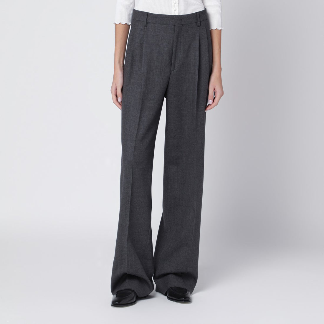 Tagliatore Grey Pleated Wool-Blend Trousers Grey