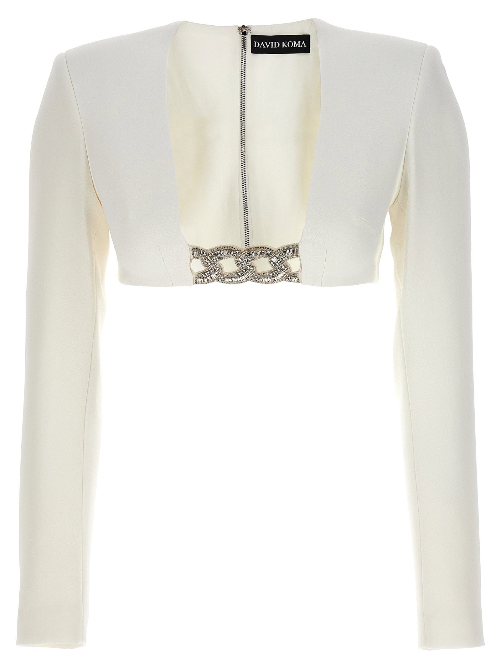 David Koma Top 3d Crystsal Chain And Square Neck White