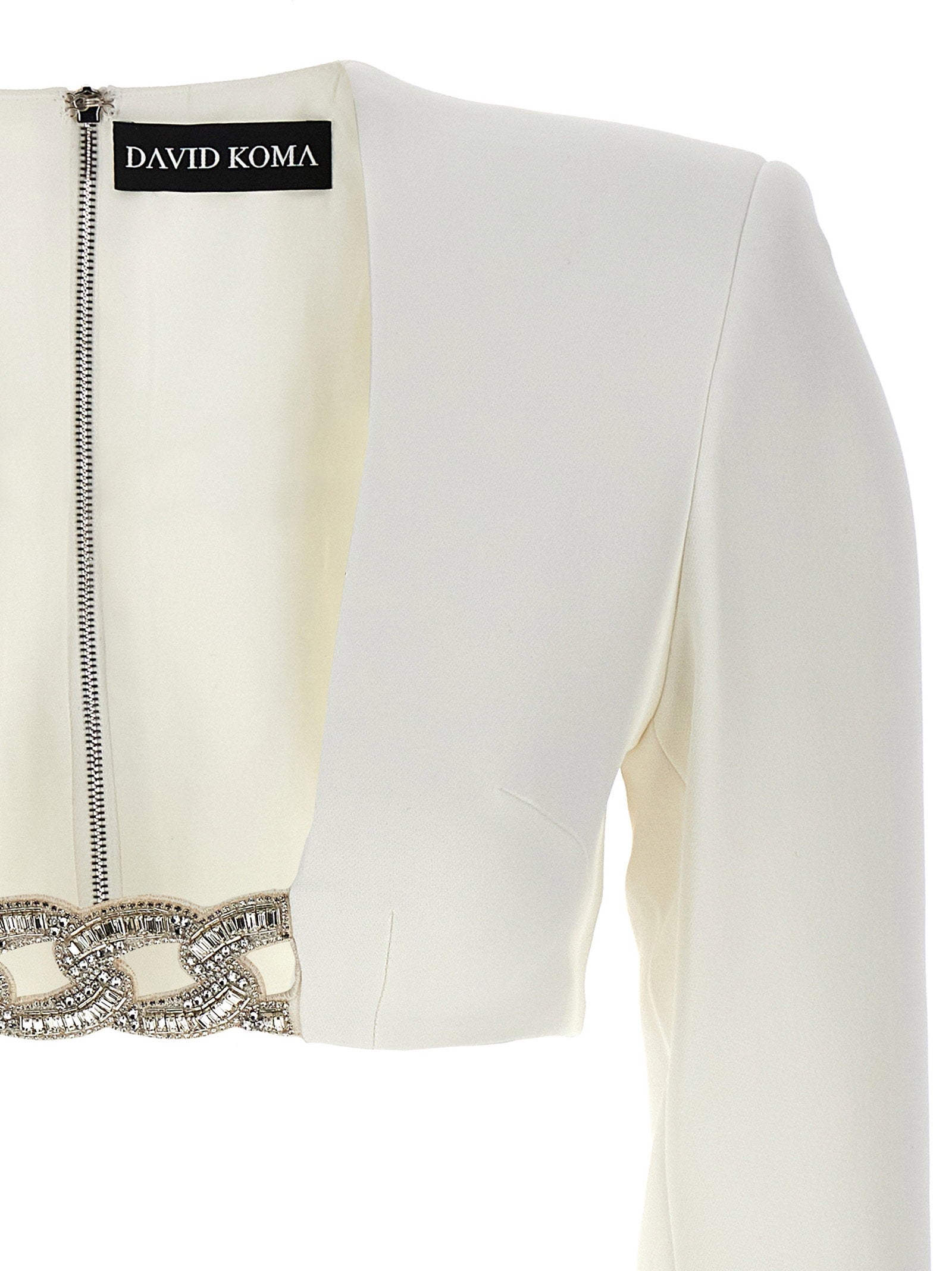 David Koma Top 3d Crystsal Chain And Square Neck White
