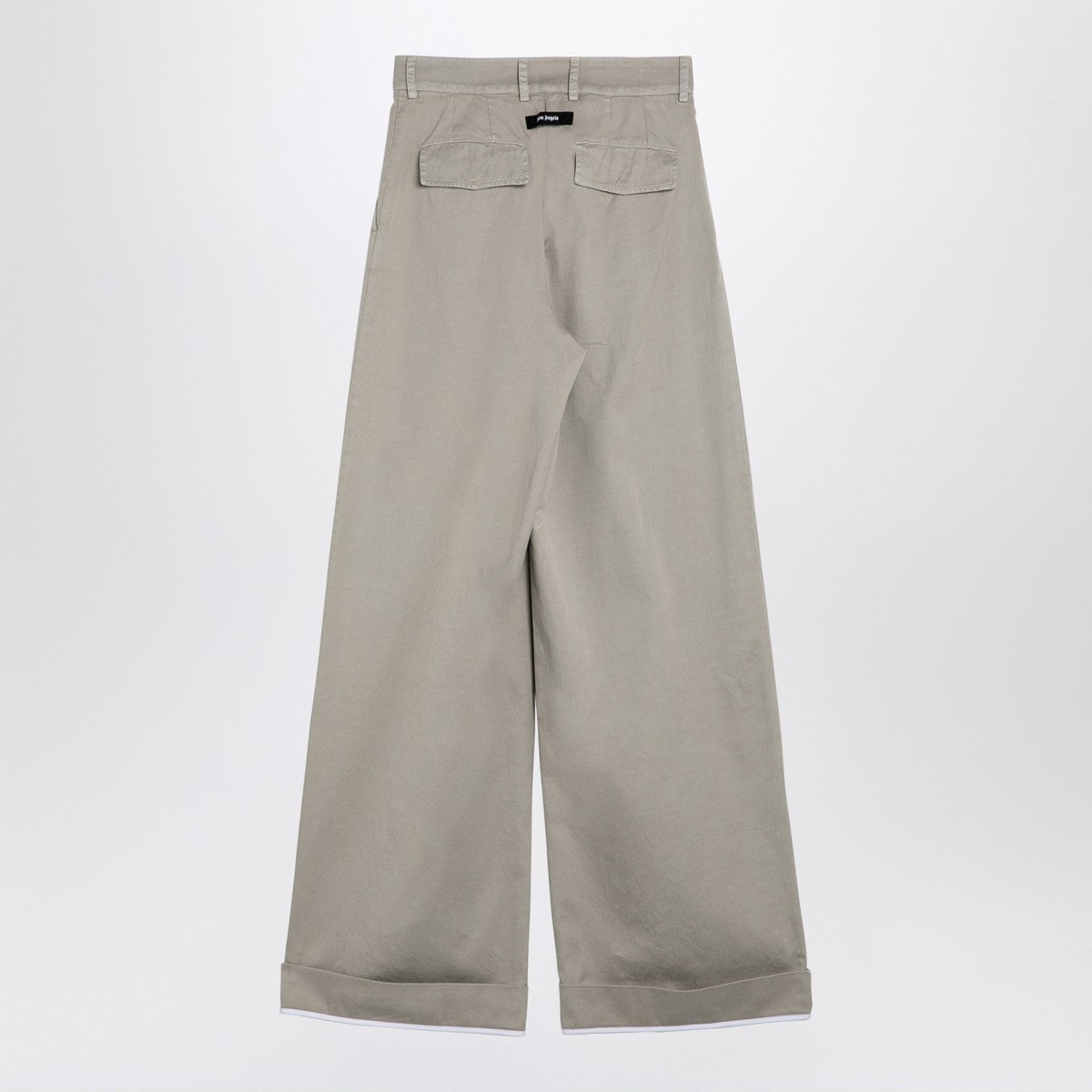 Palm Angels Beige Wide-Leg Cotton Trousers with Logo Patch Beige