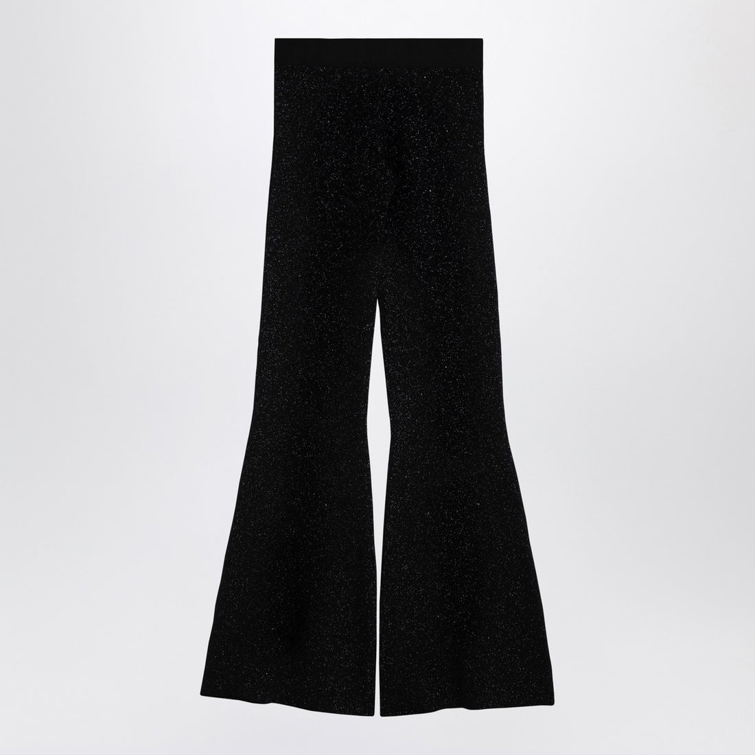 Palm Angels Black Lurex Flared High-Waist Trousers Black