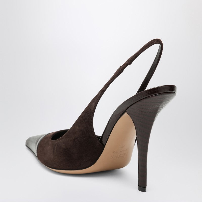 Paris Texas Brown Suede and Leather Slingback Pumps with Printed Toe Brown