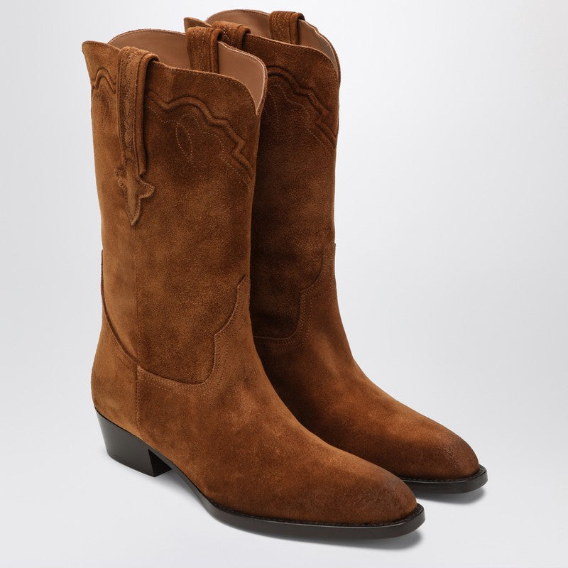 Paris Texas Hilda Square-Toe Suede Boots in Brown