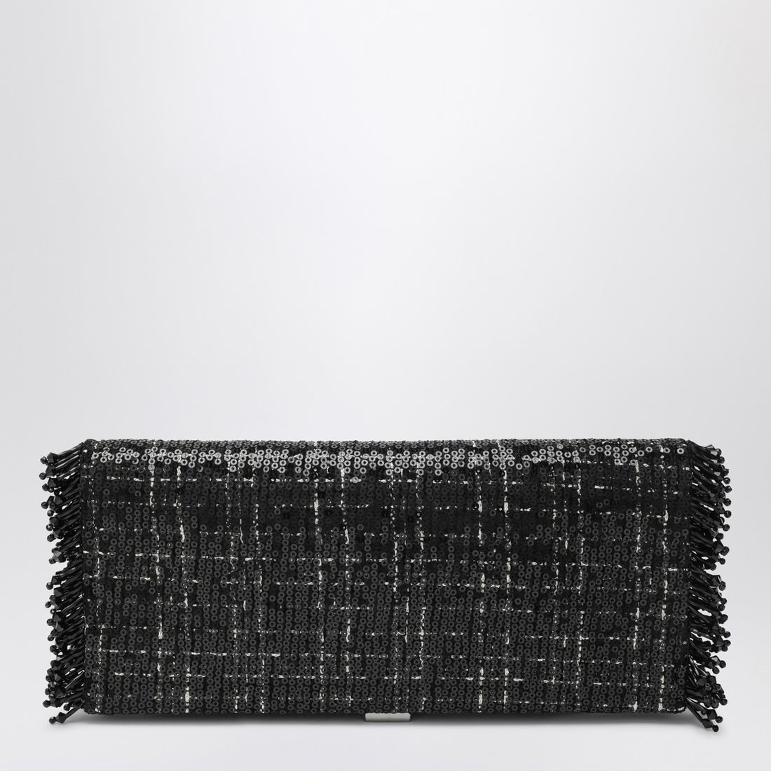 Roger Vivier Black Micro Sequin Pilgrim Clutch Bag with Jeweled Buckle Black