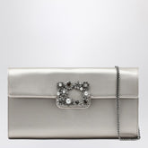 Roger Vivier Pearl Grey Satin Clutch Bag with Jeweled Buckle Grey