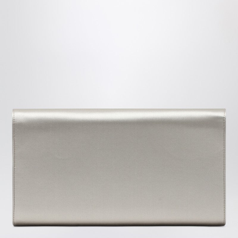 Roger Vivier Pearl Grey Satin Clutch Bag with Jeweled Buckle Grey