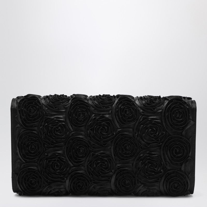 Roger Vivier Black Silk Efflorescence Clutch Bag with Jewelled Buckle Black