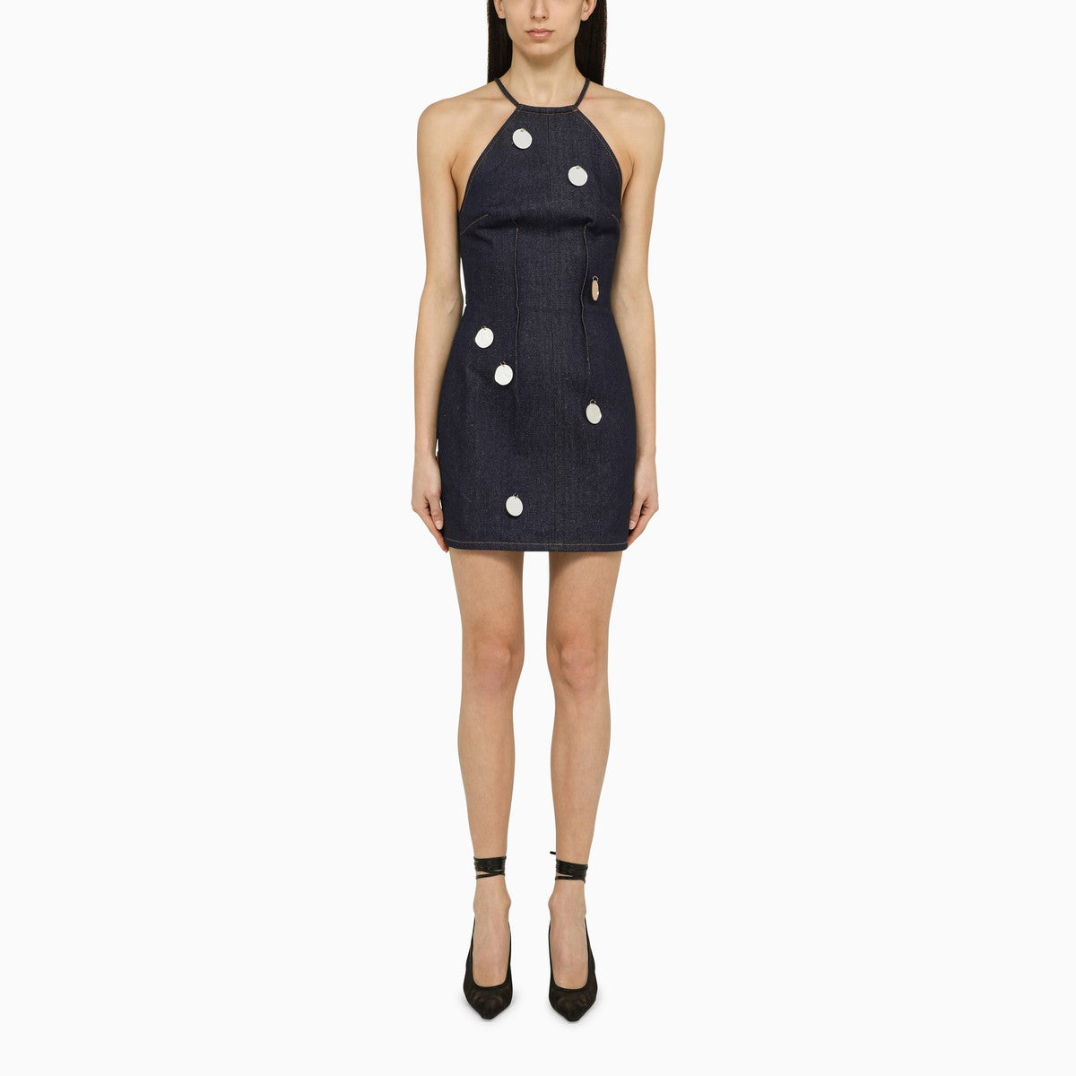 David Koma Blue Denim Mini Dress with Mirror Embellishments Blue