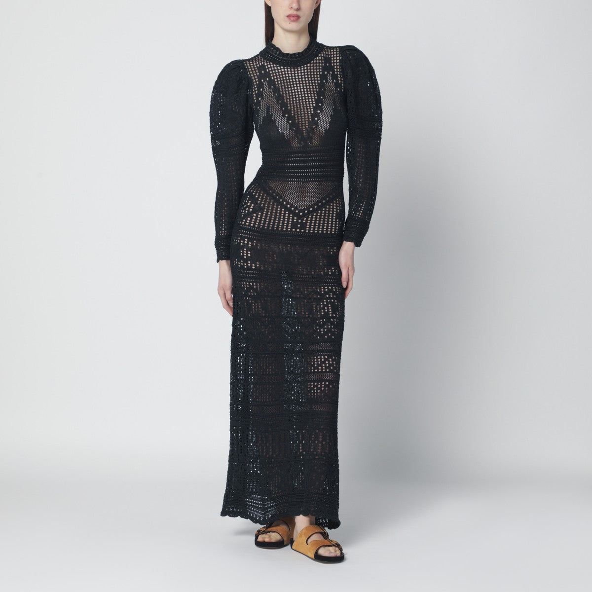 Isabel Marant Long Openwork Puff Dress Black