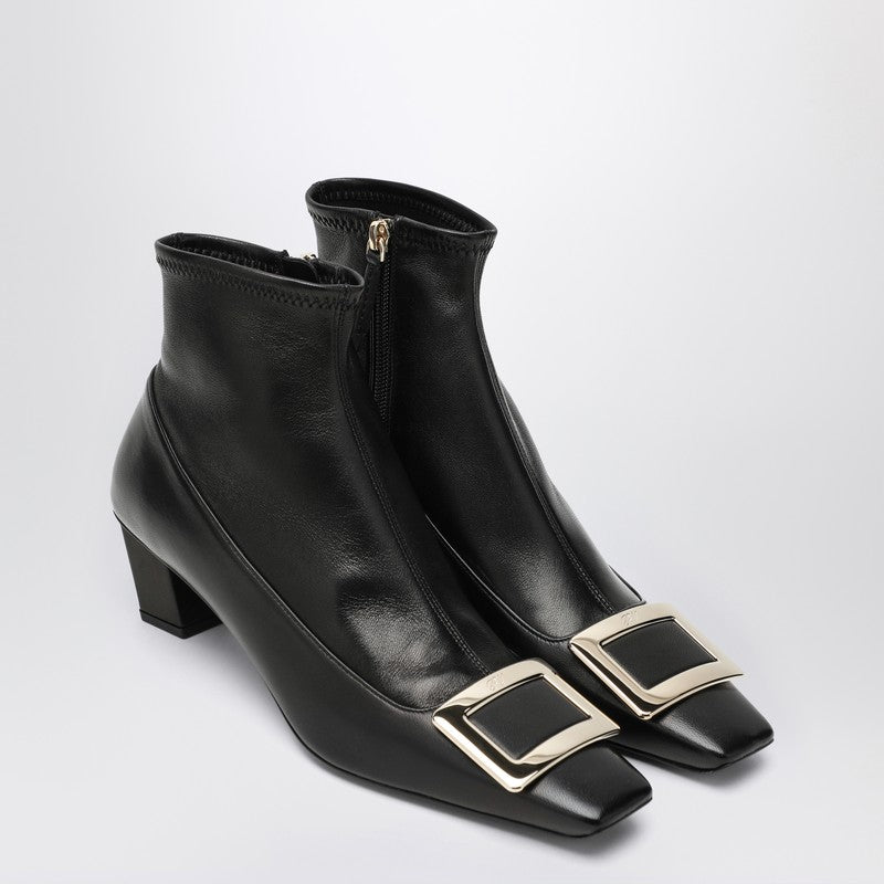 Roger Vivier Belle Vivier Ankle Boots in Black Leather with Logo Buckle Black