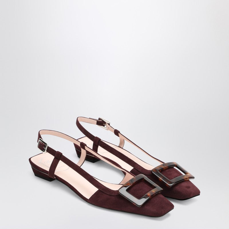 Roger Vivier Belle Vivier Burgundy Suede Slingback Flats Brown