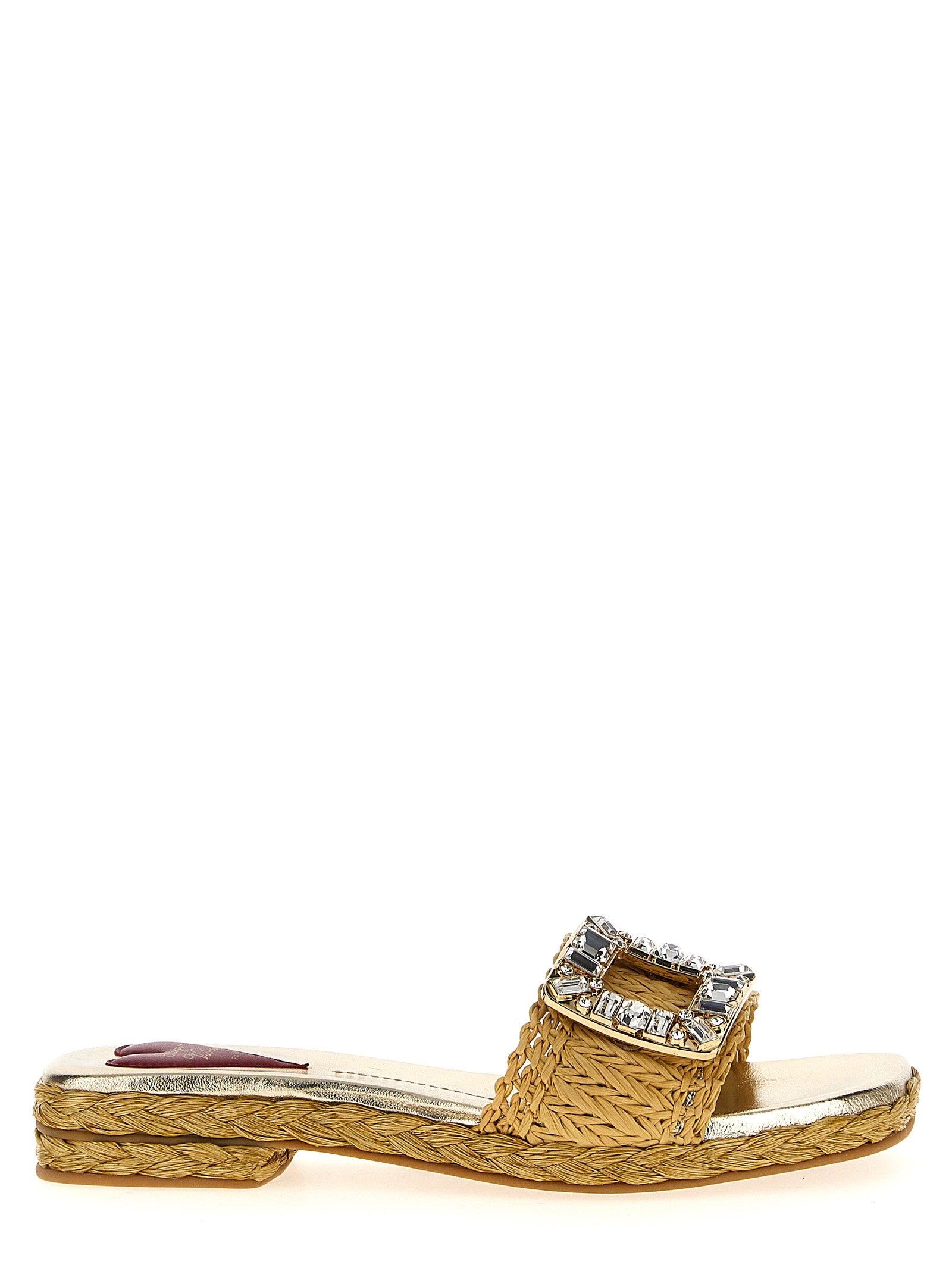 Roger Vivier Raffia Jewel Sandals Beige