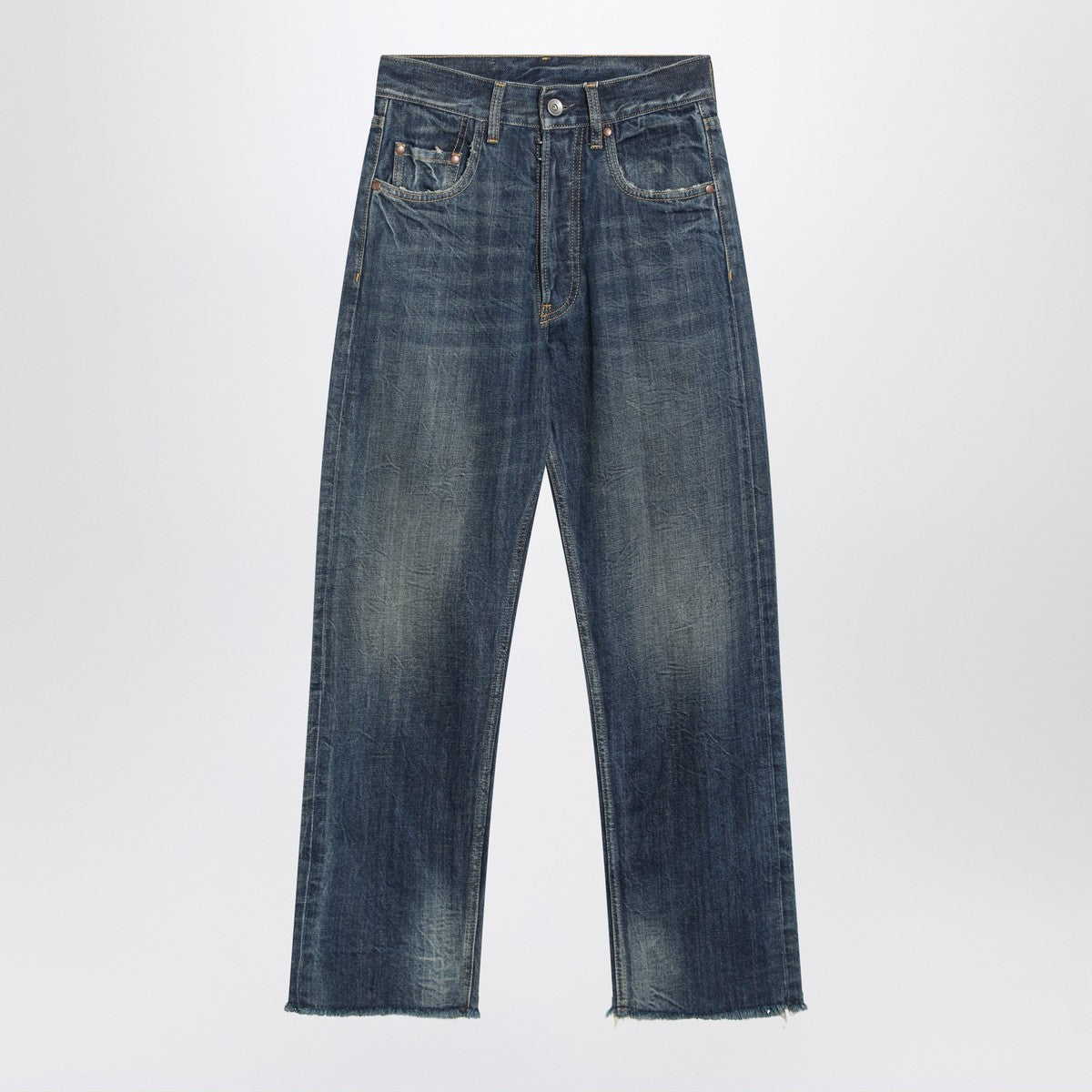 Maison Margiela Straight-Leg Faded Blue Jeans in White Denim