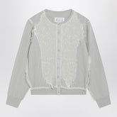Maison Margiela Light Green Wool Cardigan with Embroidered Panel Inserts Green