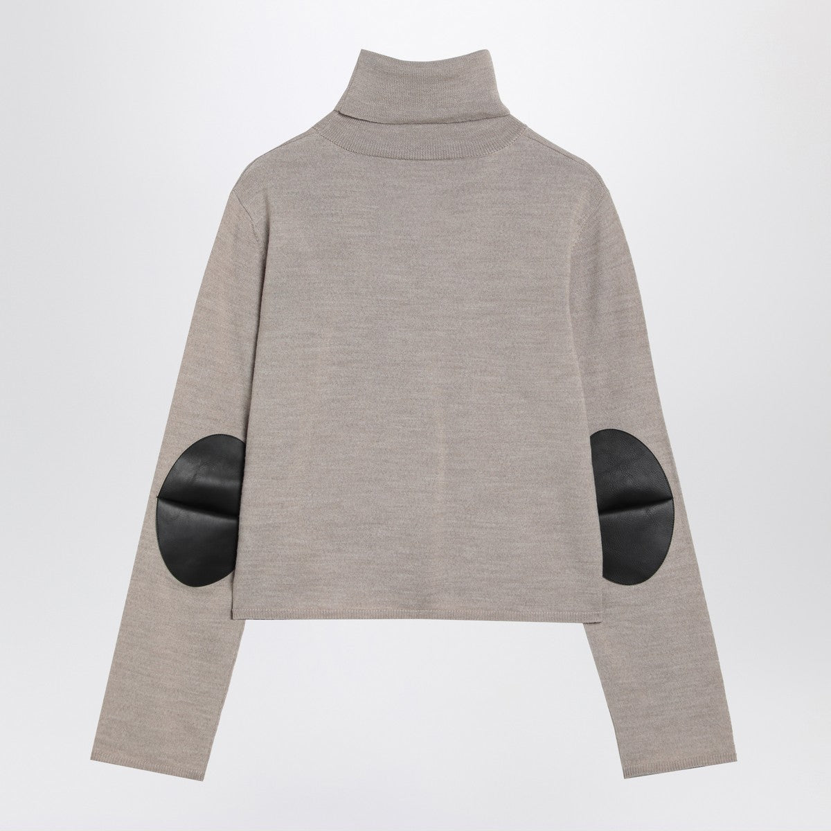MM6 Maison Margiela Beige Wool-Blend Turtleneck Sweater with Black Elbow Patches Beige