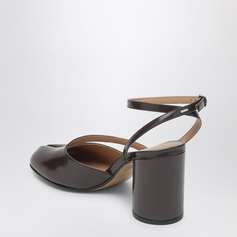 Maison Margiela Brown Brushed Leather Tabi Sandals with Cylindrical Heel Brown