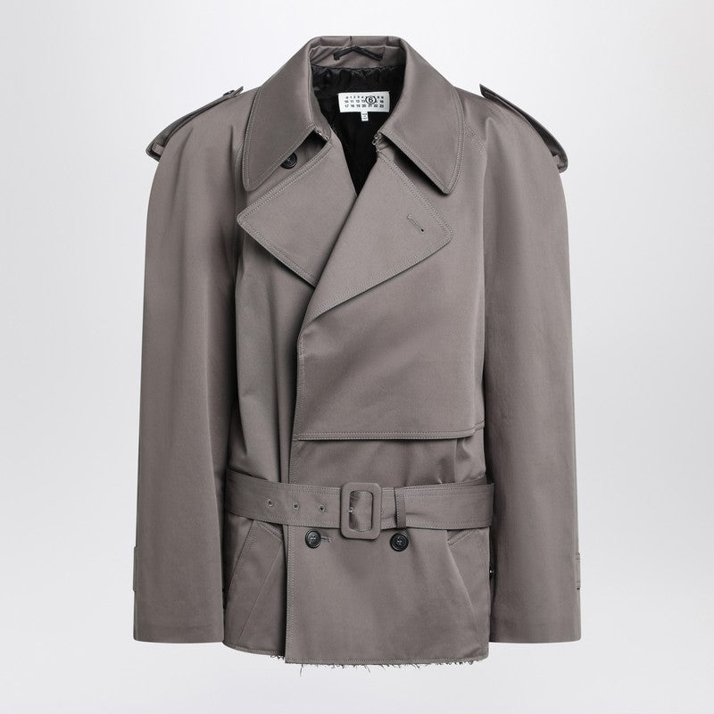 MM6 Maison Margiela Short Double-Breasted Grey Trench Coat Grey