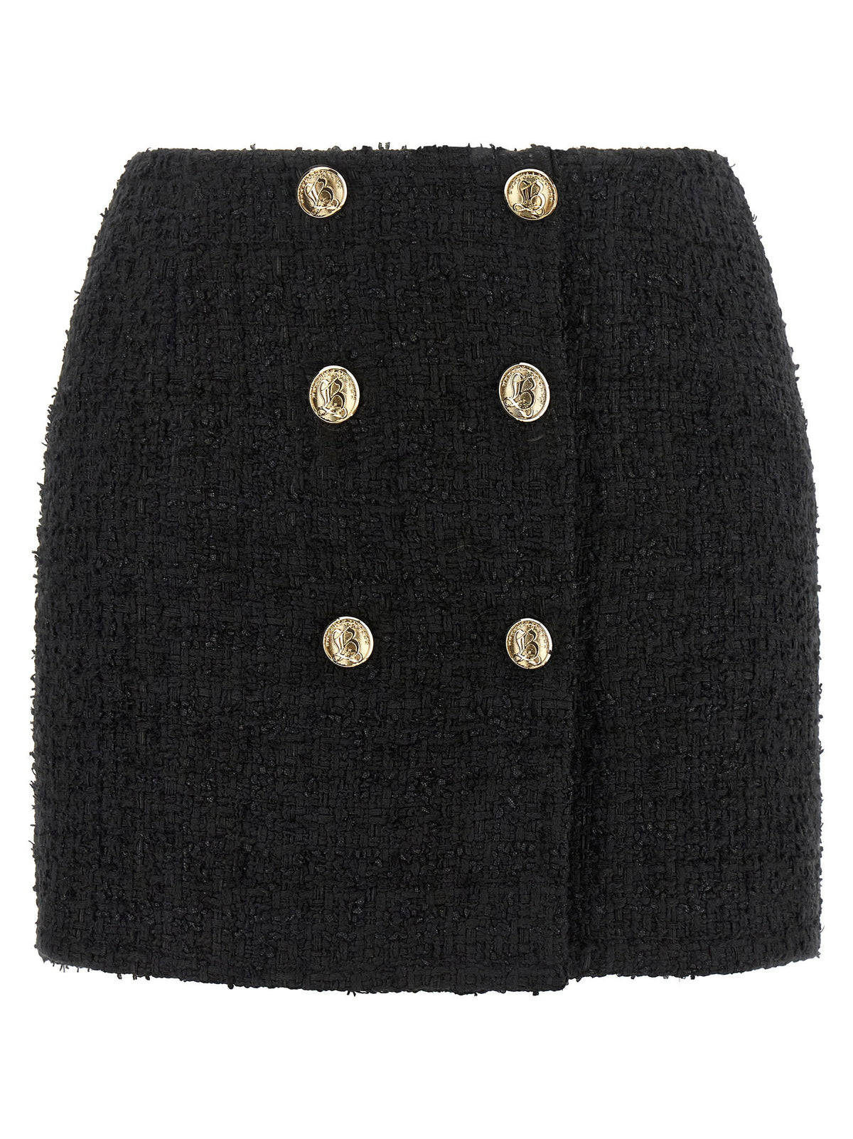 Balmain Embossed Button Detail Miniskirt Black