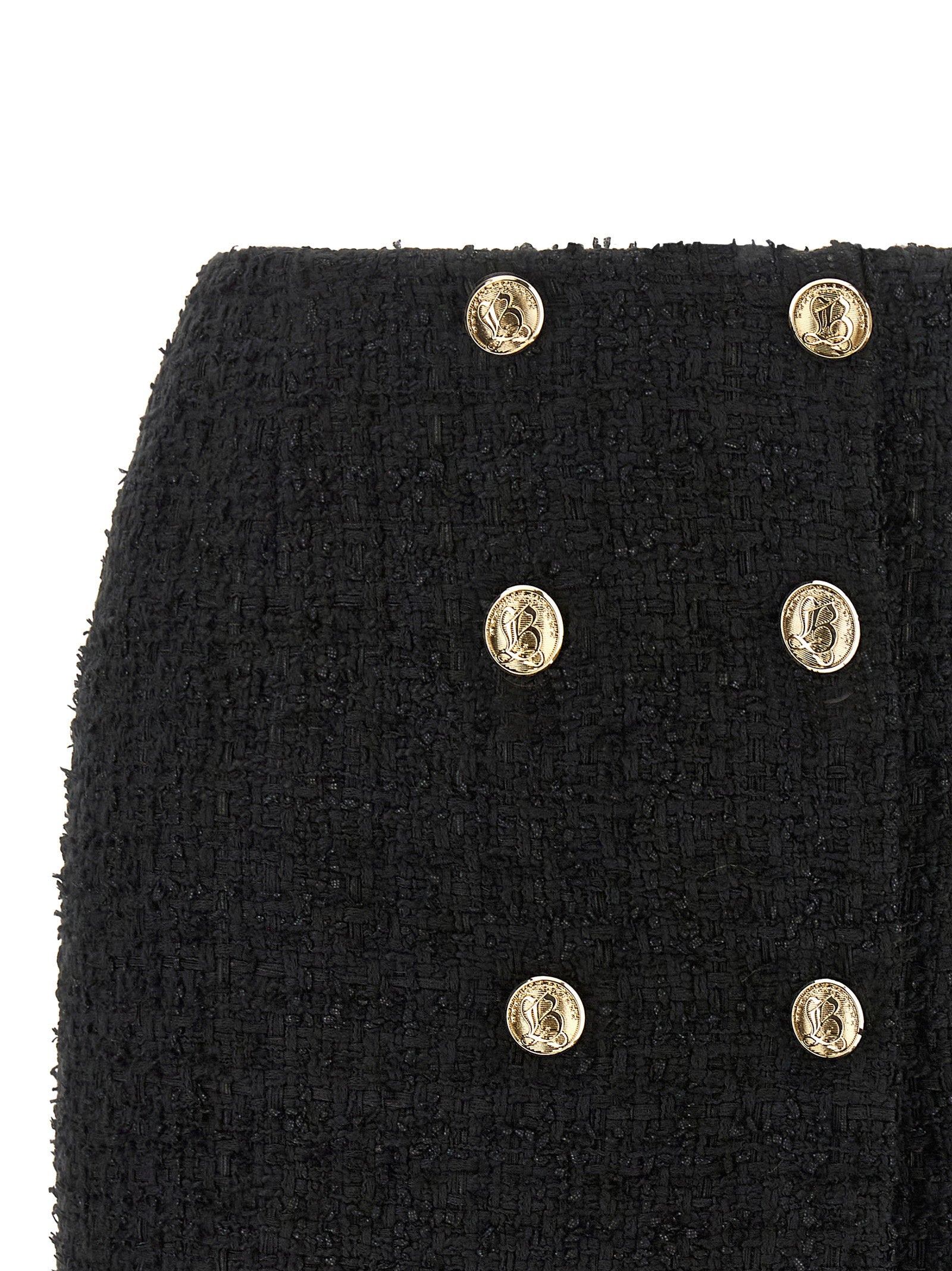 Balmain Embossed Button Detail Miniskirt Black