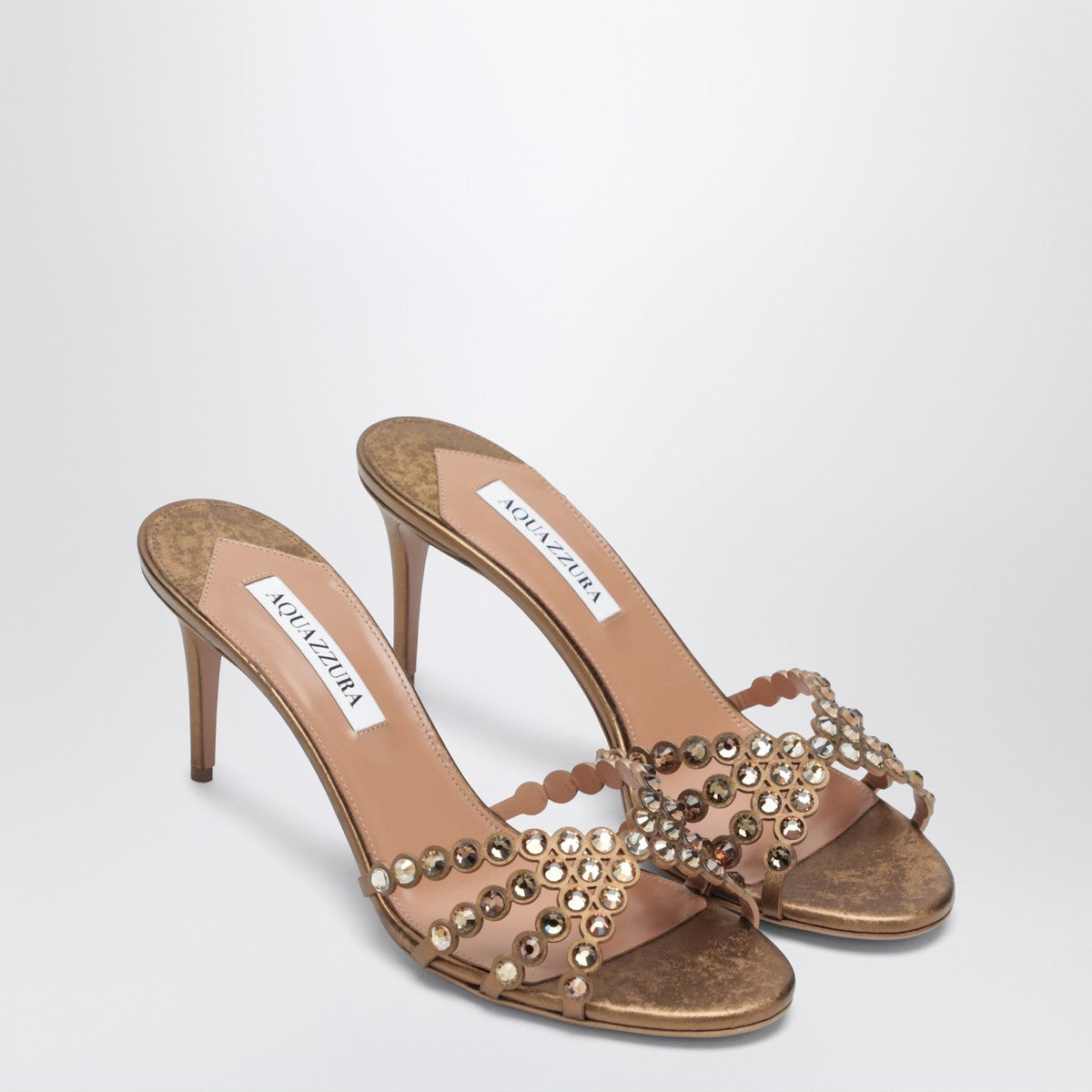 Aquazzura Tequila 75mm rhinestone-embellished leather sandals metal