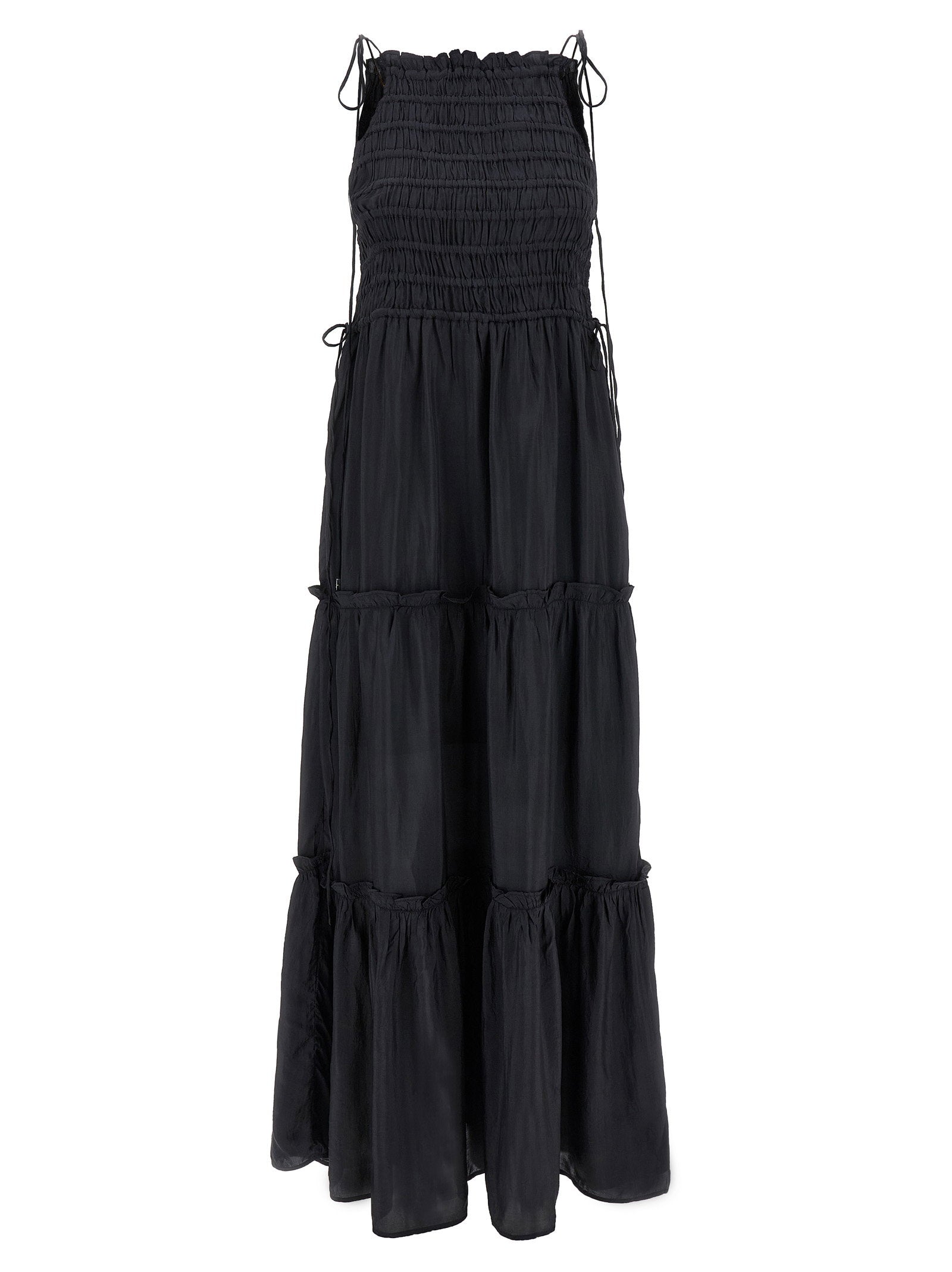 Ganni Black Smock Tie Dress Gray