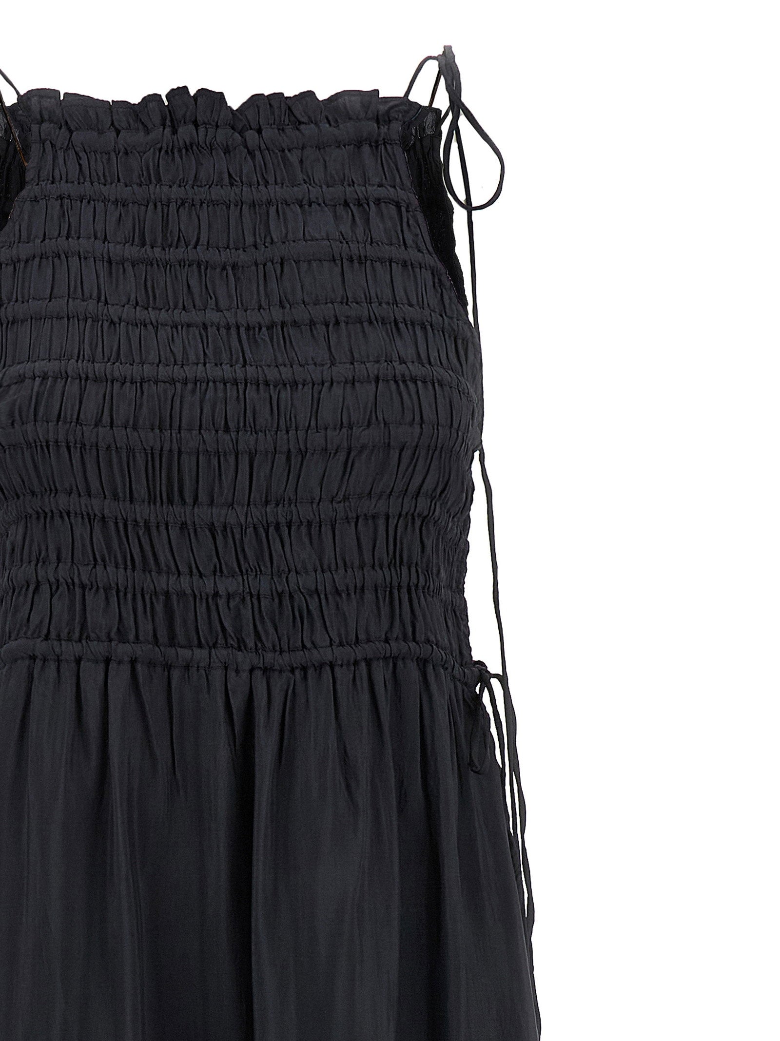 Ganni Black Smock Tie Dress Gray