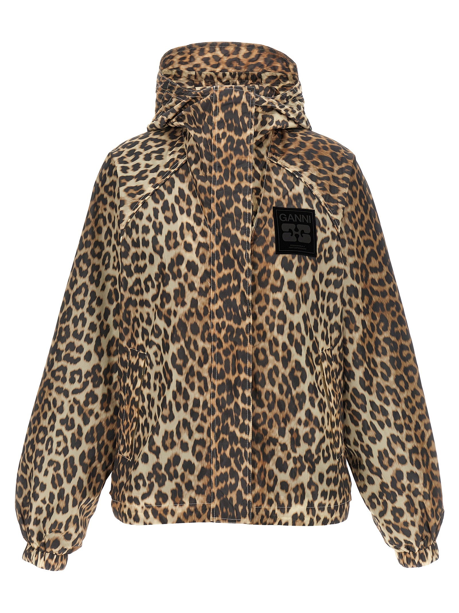 Ganni Leopard Print Nylon Windbreaker Multicolor