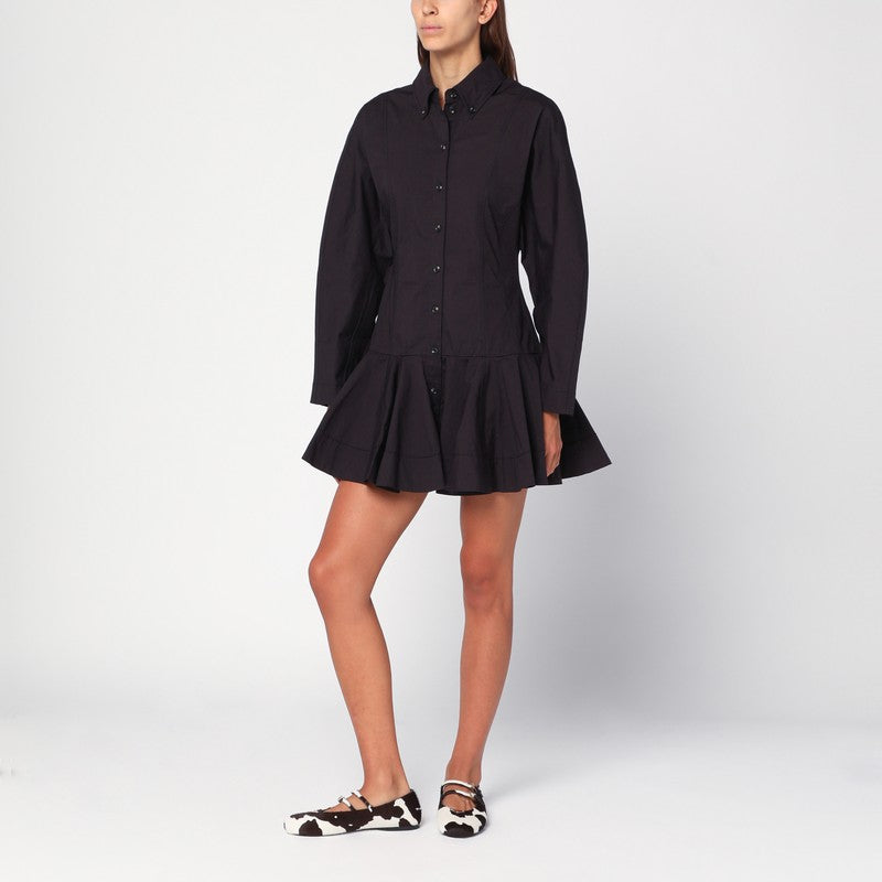 Ganni Black Cotton-Blend Mini Shirt Dress Black