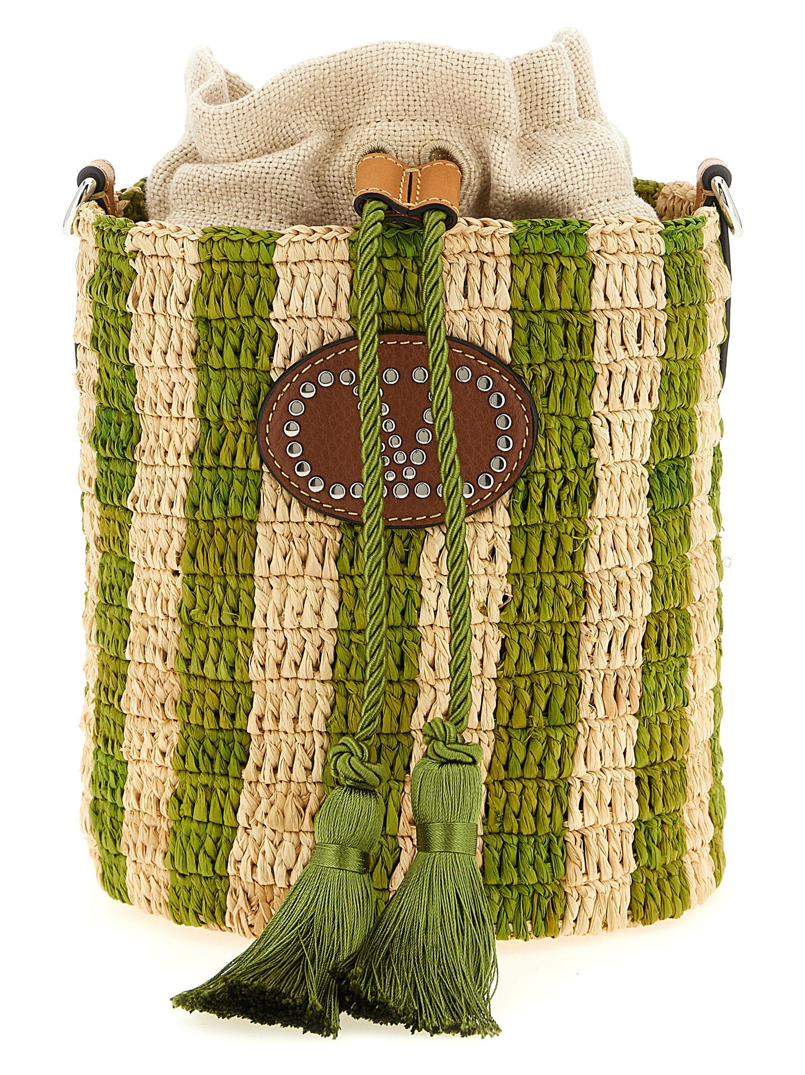 Valentino Garavani Raffia Small Bucket Bag Green