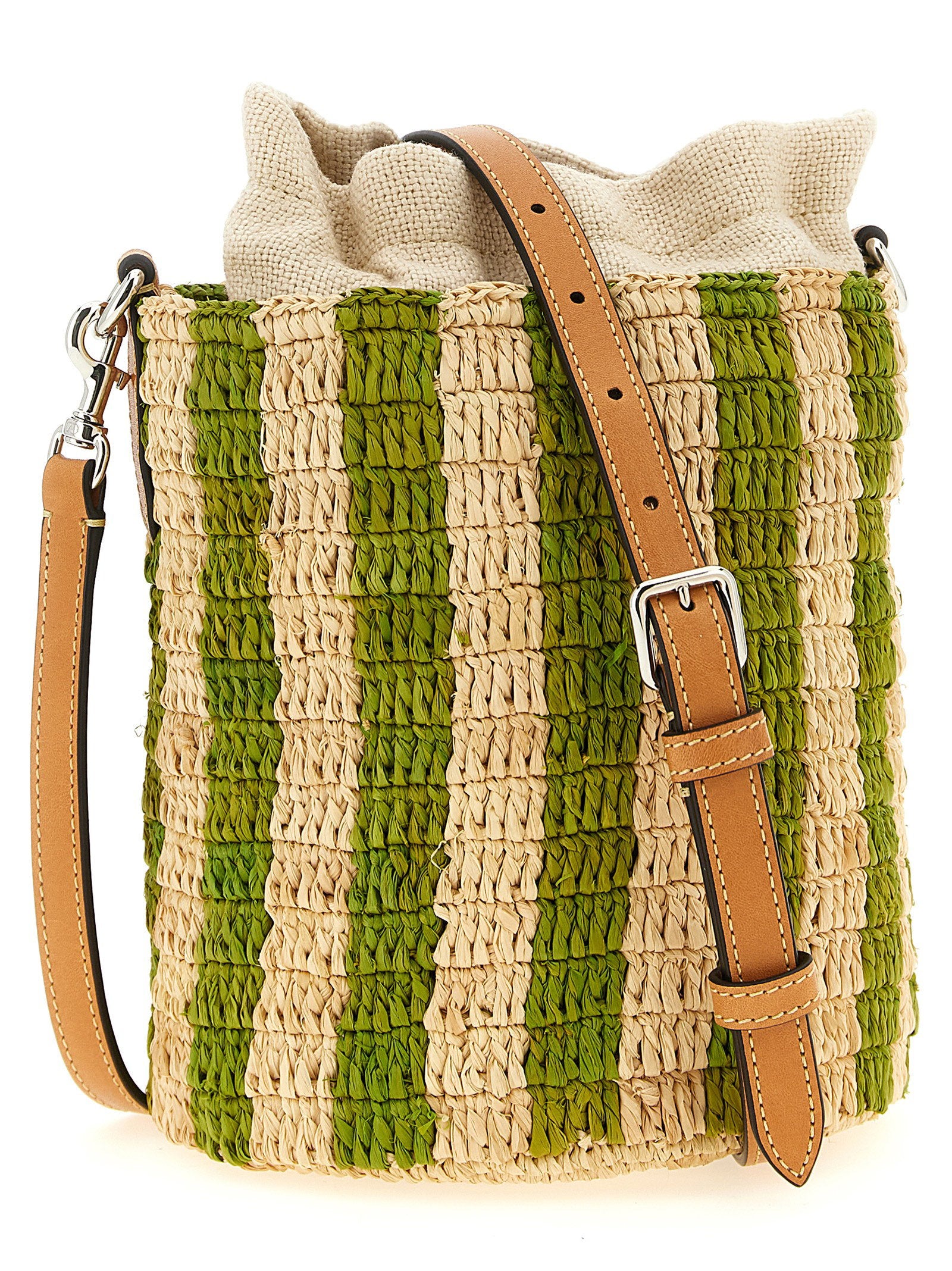 Valentino Garavani Raffia Small Bucket Bag Green