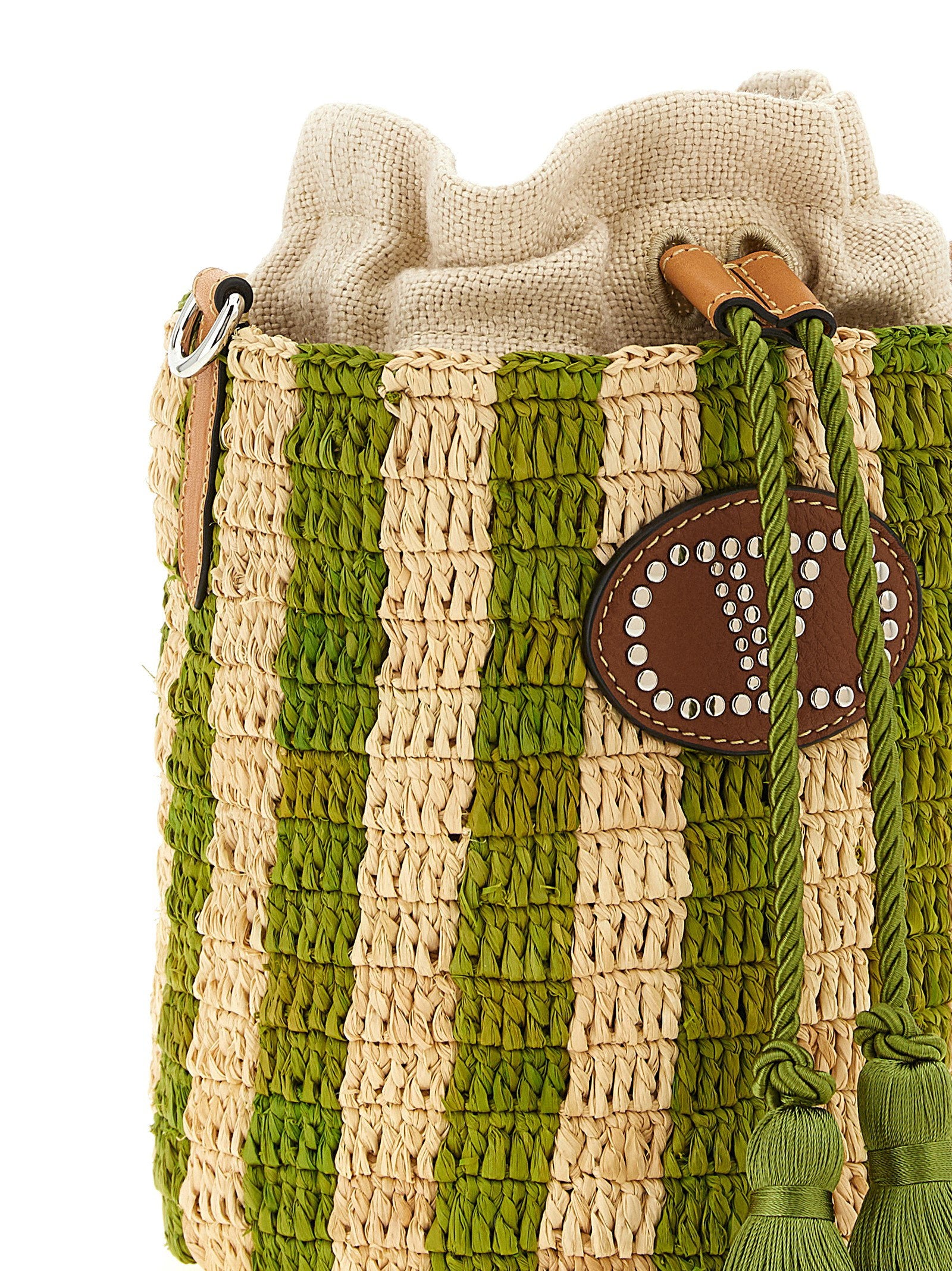 Valentino Garavani Raffia Small Bucket Bag Green