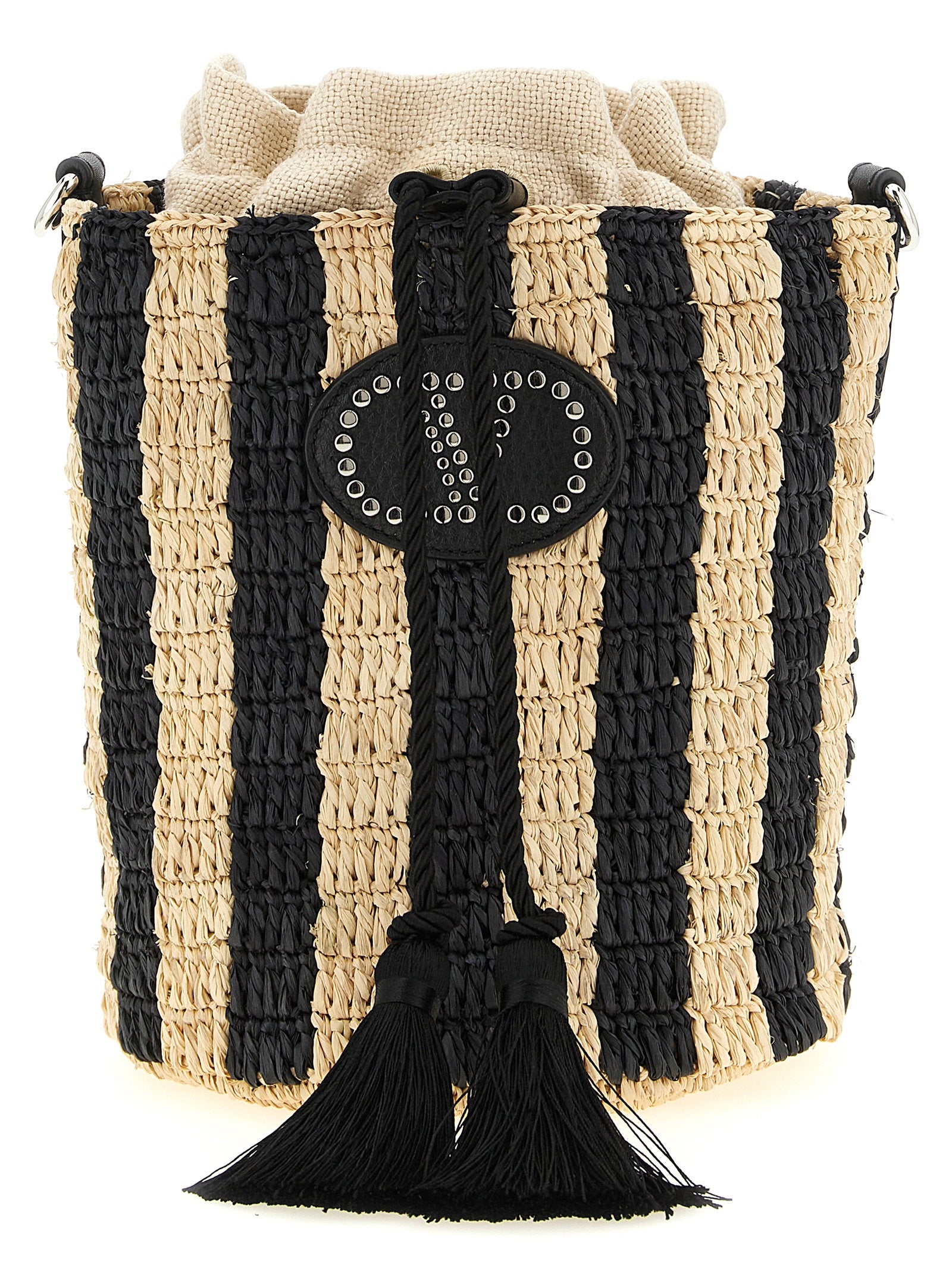 Valentino Garavani Raffia Small Bucket Bag Black