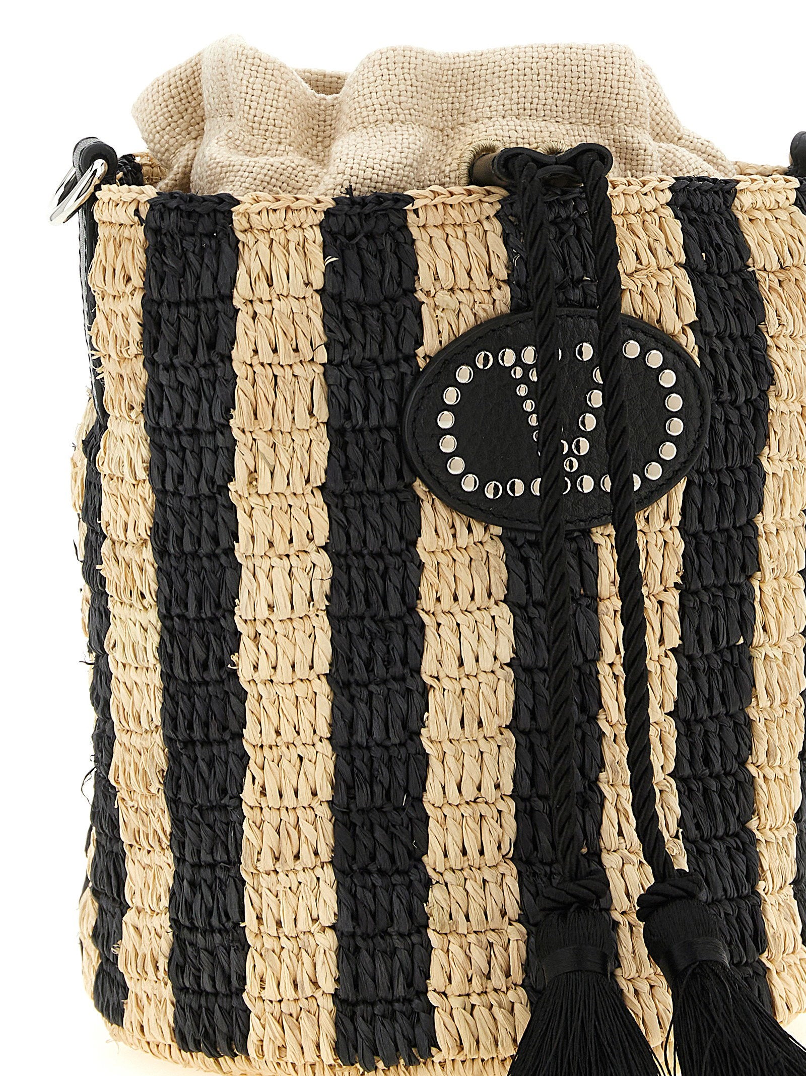 Valentino Garavani Raffia Small Bucket Bag Black