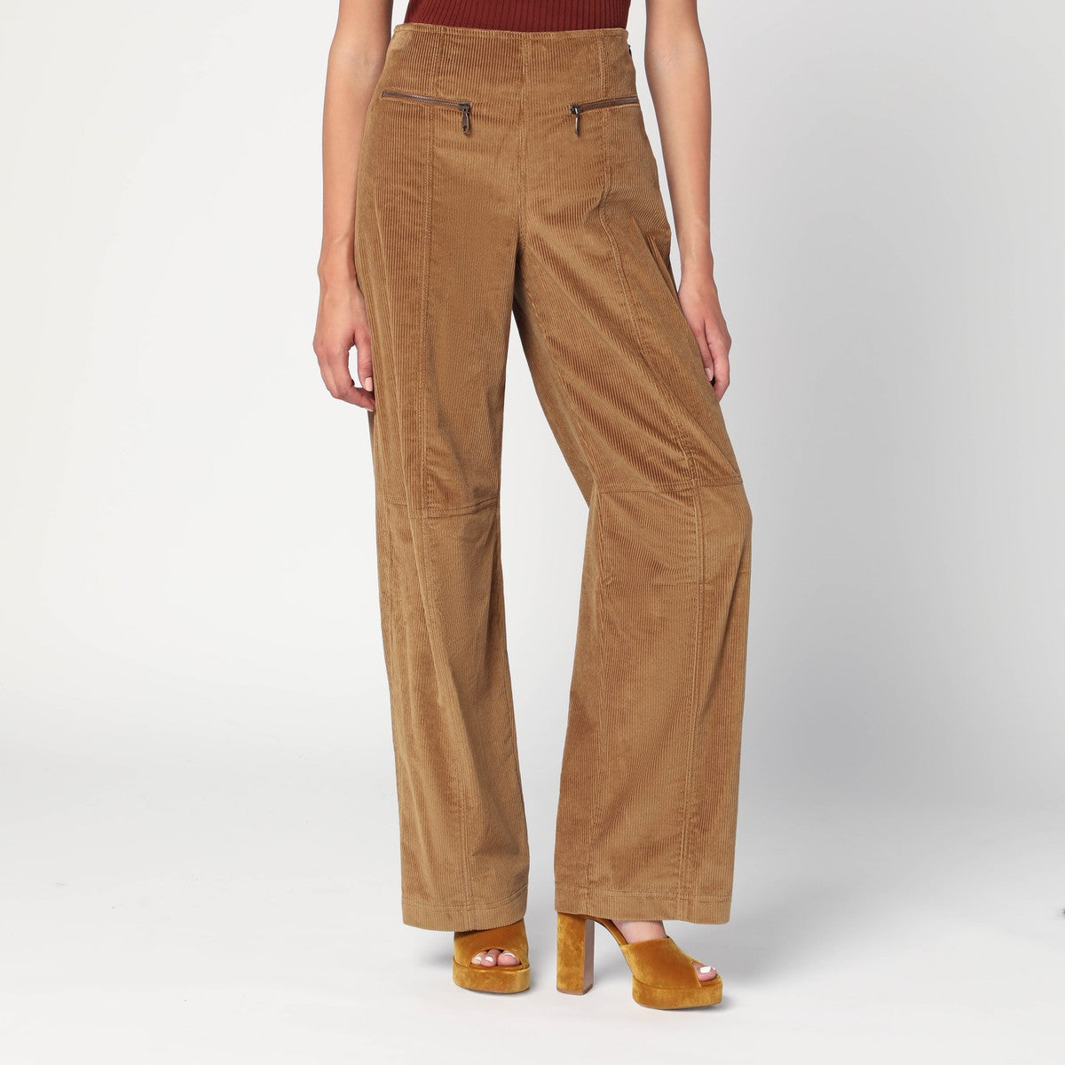Etro Brown Velvet Corduroy Palazzo Pants Brown