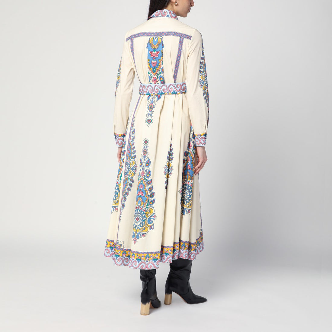 Etro Cotton Midi Shirt Dress with Paisley Print Multicolor