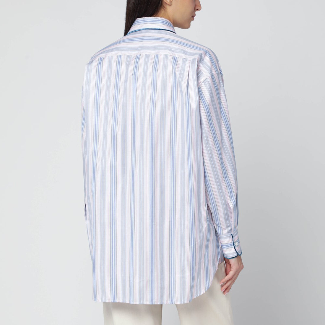 Etro Striped Jacquard Cotton Poplin Shirt with Velvet Piping Multicolor
