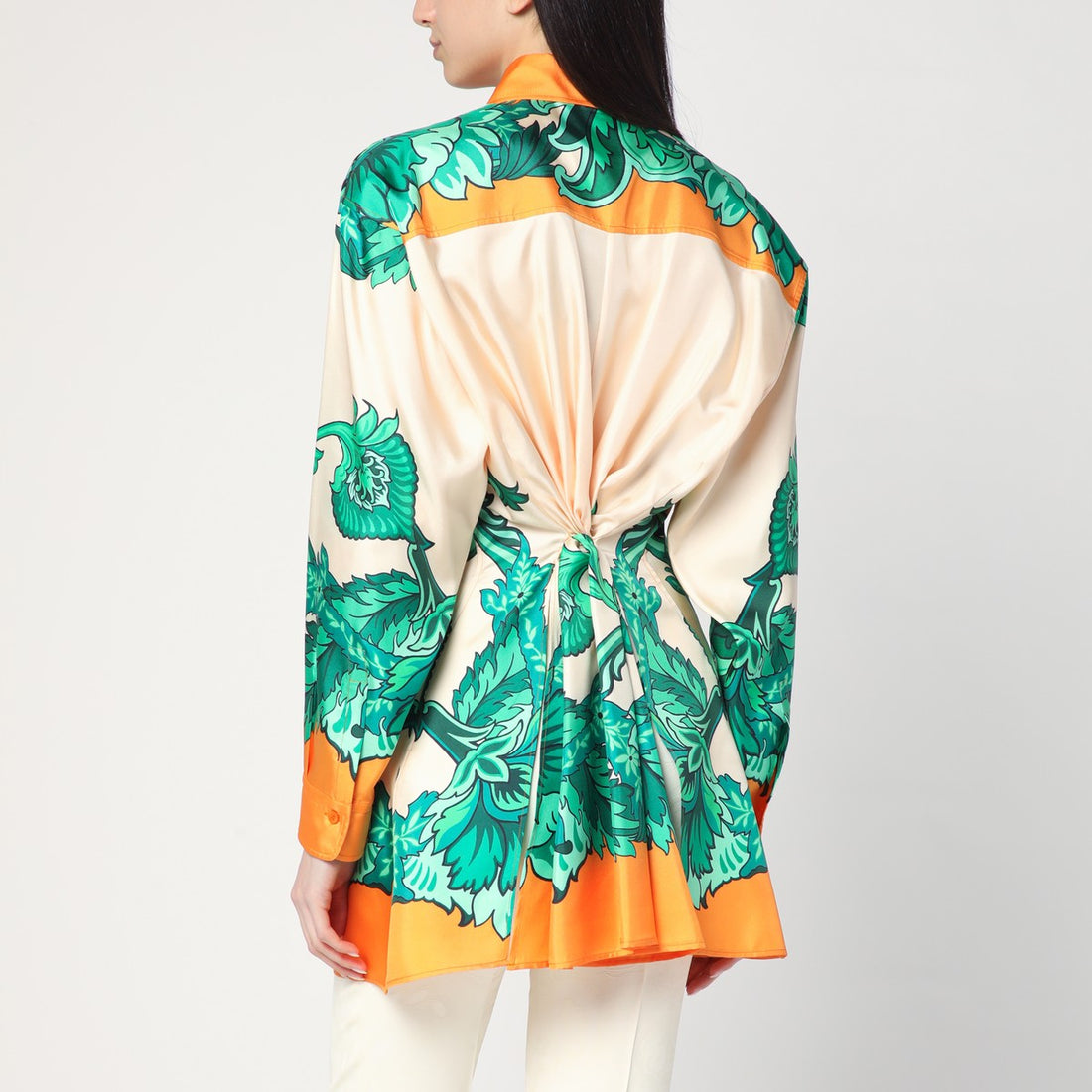 Etro Floral Silk Shirt with Scarf Print and Knotted Back Multicolor