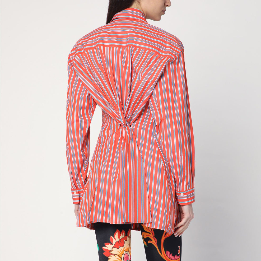 Etro Striped Cotton Shirt With Knotted Back Detail Multicolor
