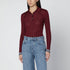 Etro Ribbed Viscose Slim-Fit Long-Sleeve Polo Burgundy Red