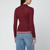 Etro Ribbed Viscose Slim-Fit Long-Sleeve Polo Burgundy Red