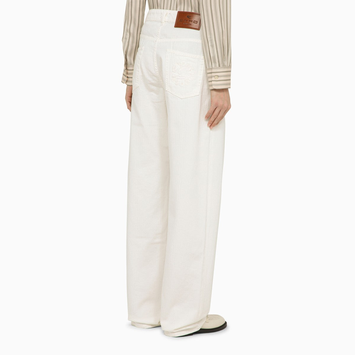 Etro White Baggy Denim Jeans with Embroidered Back Pocket White