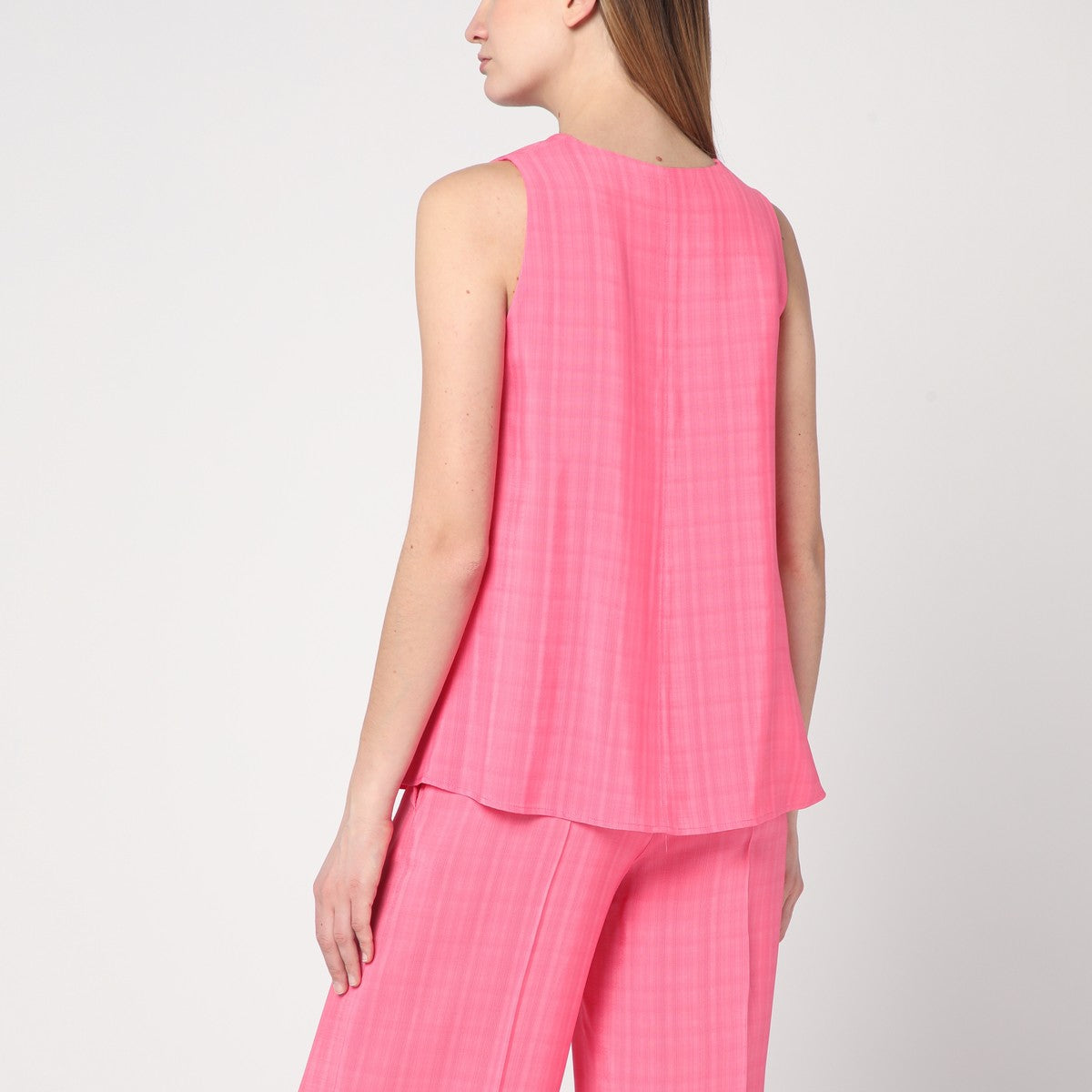 Semicouture Pink Viscose Prya Sleeveless Top with V-Neck Pink