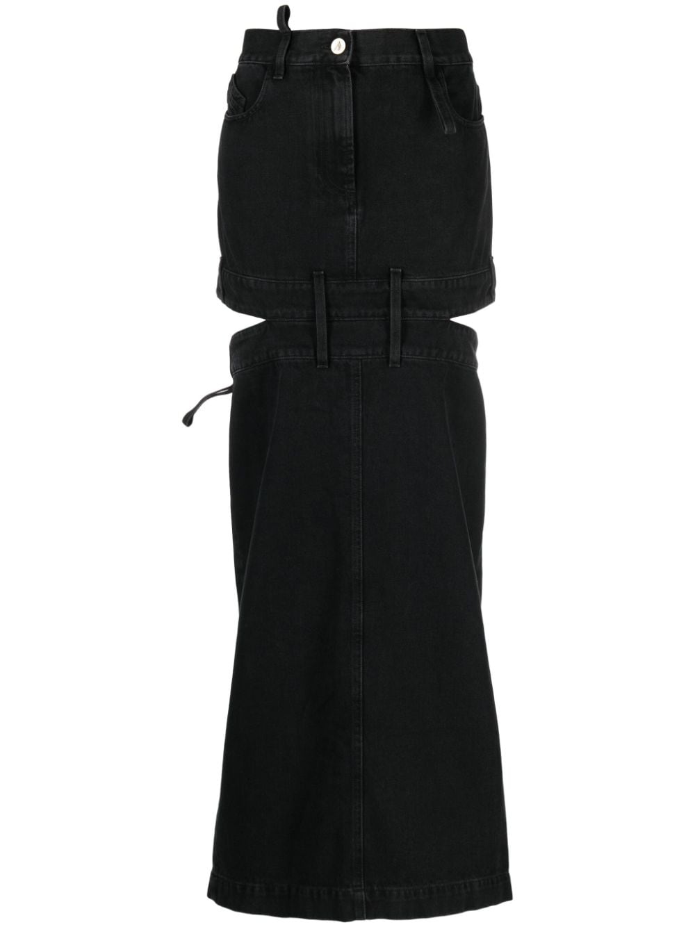 The Attico Cotton Floor-Length Embroidered Cut-Out Skirt Black