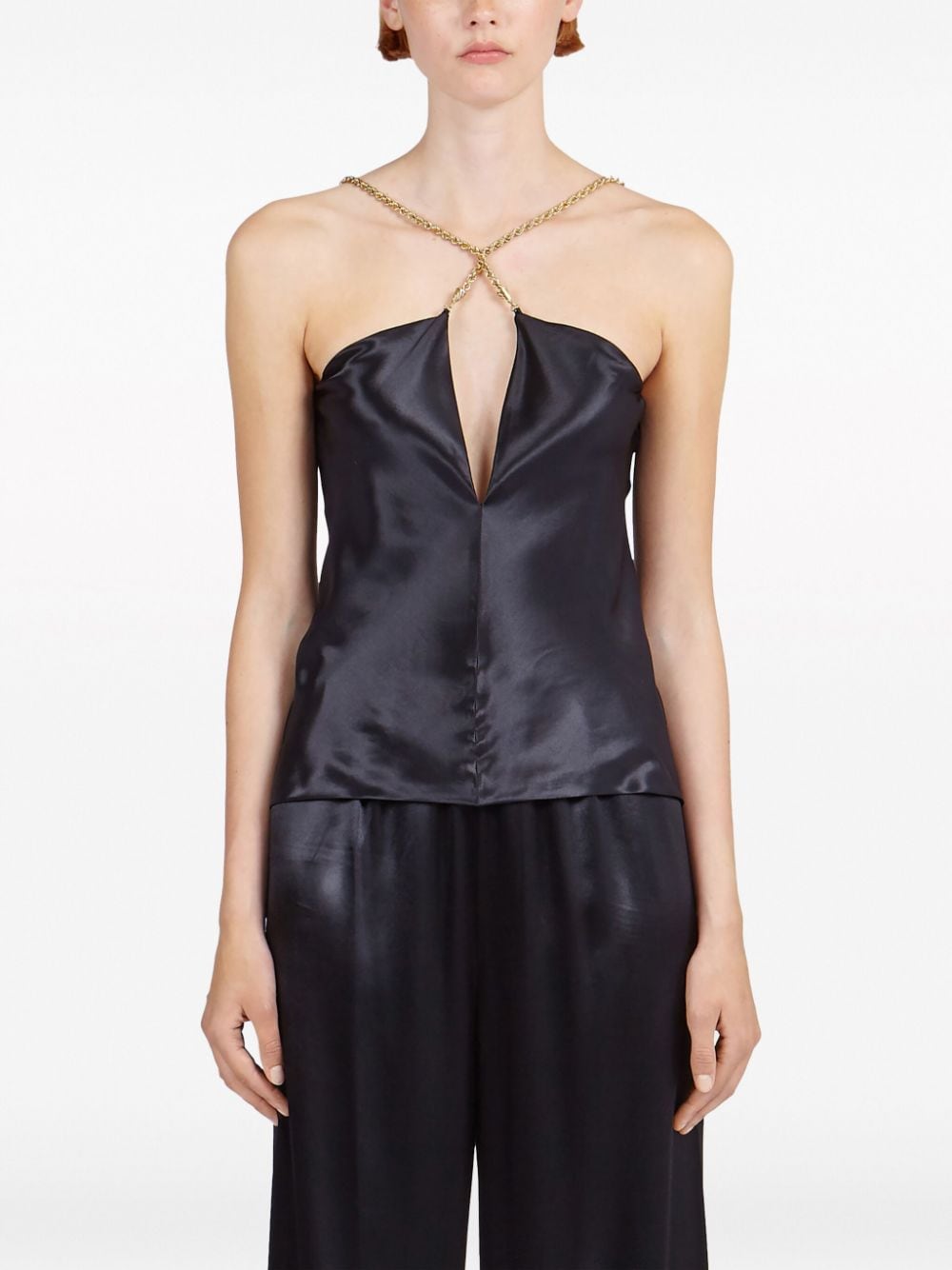 Ferragamo Satin Top With Bijoux Straps Black
