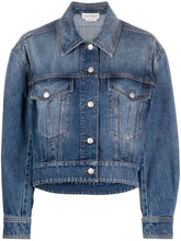 Alexander Mcqueen Cropped Indigo Denim Jacket with Classic Collar Denim