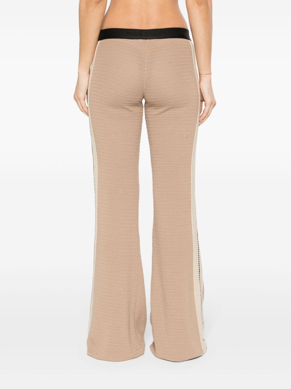 Palm Angels Flared Crochet-Knit Cotton Trousers Beige Beige