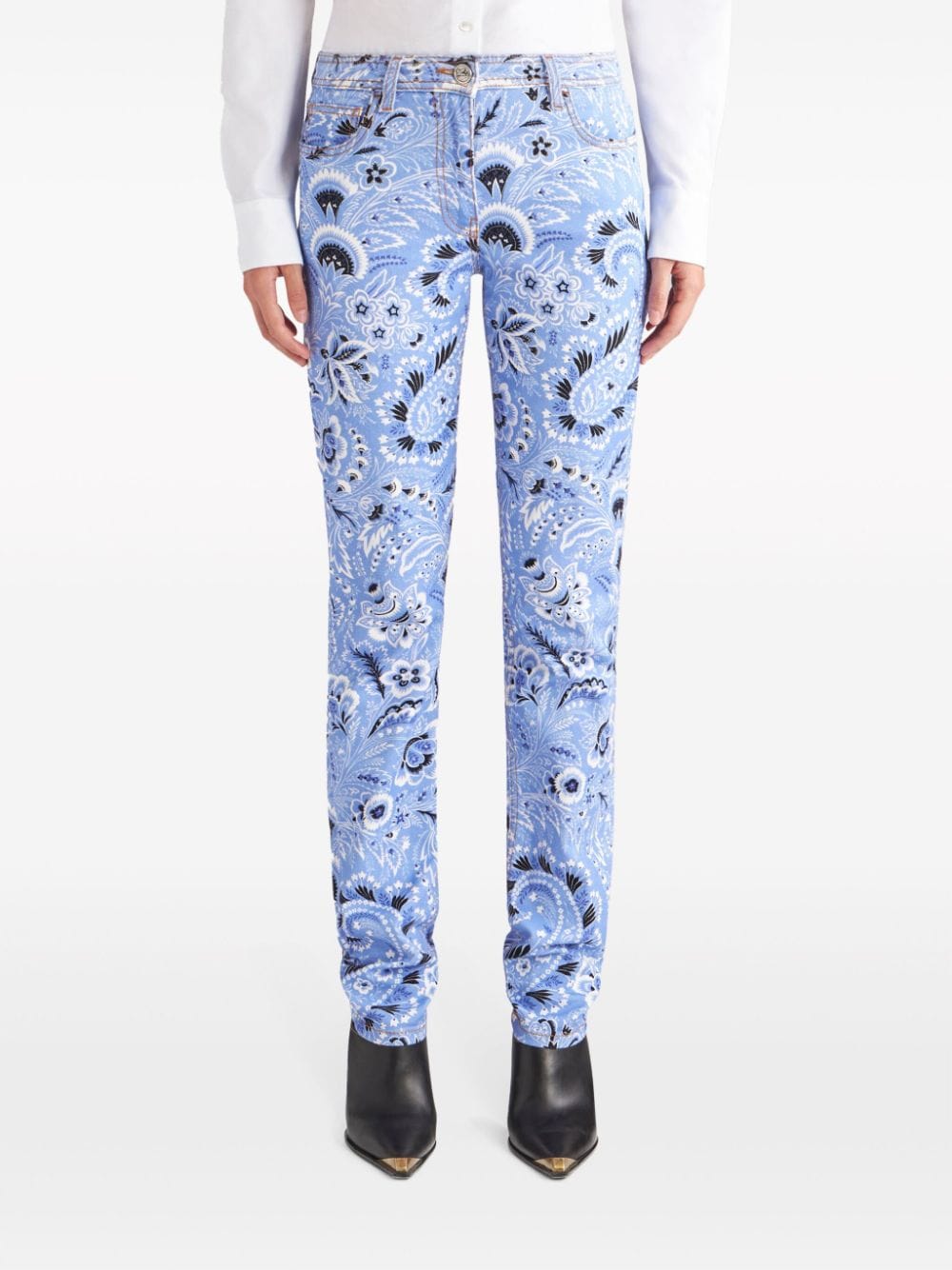 Etro Skinny Bandana Print Jeans in Clear Blue Clear Blue