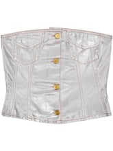Ganni Foiled Organic Cotton Denim Top Silver